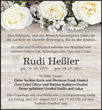 Traueranzeige von Rudi Heßler von Mitteldeutsche Zeitung Halle/Saalkreis