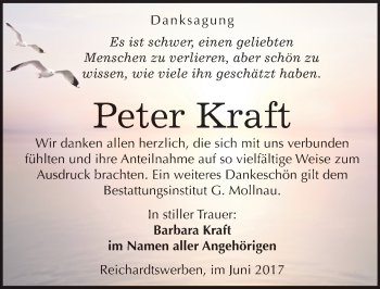 Traueranzeige von Peter Kraft von Mitteldeutsche Zeitung Weißenfels