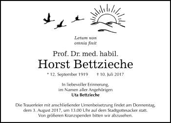 Traueranzeige von Horst Bettzieche von Mitteldeutsche Zeitung Halle/Saalkreis