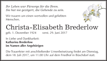 Traueranzeige von Christa-Elisabeth Brederlow von Mitteldeutsche Zeitung Halle/Saalkreis
