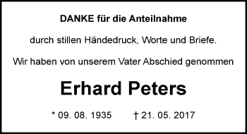 Traueranzeige von Erhard Peters von Mitteldeutsche Zeitung Bitterfeld