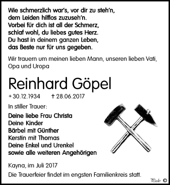 Traueranzeige von Reinhard Göpel von Mitteldeutsche Zeitung Zeitz