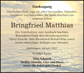 Traueranzeige von Bringfried Matthias von Mitteldeutsche Zeitung Aschersleben
