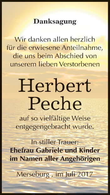 Traueranzeige von Herbert Peche von Mitteldeutsche Zeitung Merseburg/Querfurt