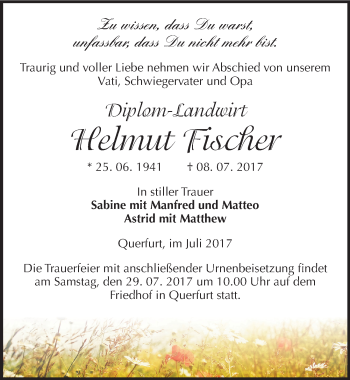 Traueranzeige von Helmut Fischer von Mitteldeutsche Zeitung Merseburg/Querfurt