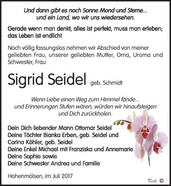 Traueranzeige von Sigrid Seidel von Mitteldeutsche Zeitung Weißenfels
