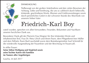 Traueranzeige von Friedrich-Karl Boy von Mitteldeutsche Zeitung Naumburg/Nebra