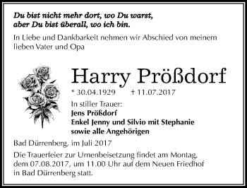 Traueranzeige von Harry Prößdorf von Mitteldeutsche Zeitung Merseburg/Querfurt