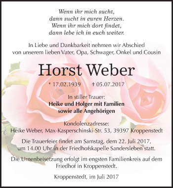 Traueranzeige von Horst Weber von Mitteldeutsche Zeitung