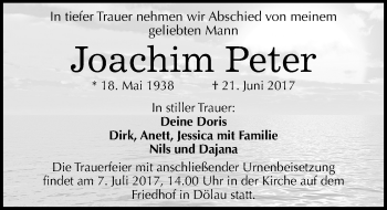 Traueranzeige von Joachim Peter von Mitteldeutsche Zeitung Halle/Saalkreis