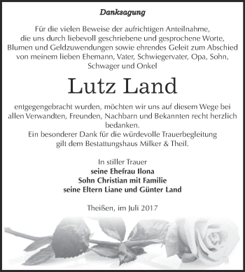 Traueranzeige von Lutz Land von Super Sonntag Zeitz