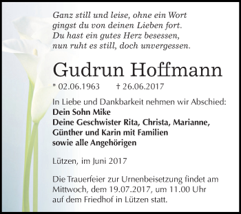Traueranzeige von Gudrun Hoffmann von WVG - Wochenspiegel NMB / WSF / ZTZ
