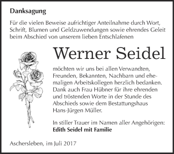 Traueranzeige von Werner Seidel von Super Sonntag Aschersleben