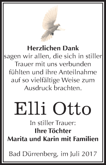 Traueranzeige von Elli Otto von Mitteldeutsche Zeitung Merseburg/Querfurt