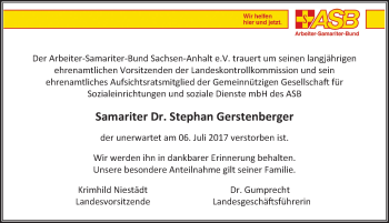 Traueranzeige von Stephan Gerstenberger von Mitteldeutsche Zeitung Halle/Saalkreis