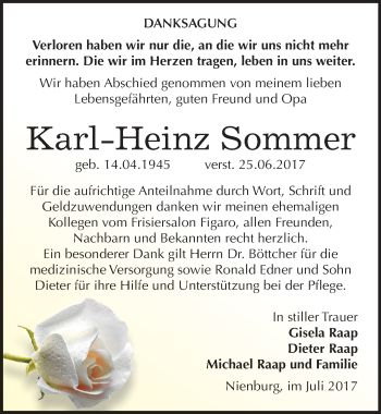 Traueranzeige von Karl-Heinz Sommer von Mitteldeutsche Zeitung Bernburg