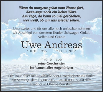 Traueranzeige von Uwe Andreas von Super Sonntag Bernburg