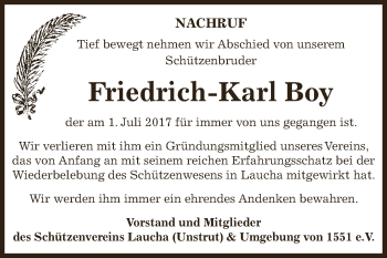 Traueranzeige von Friedrich-Karl Boy von WVG - Wochenspiegel NMB / WSF / ZTZ