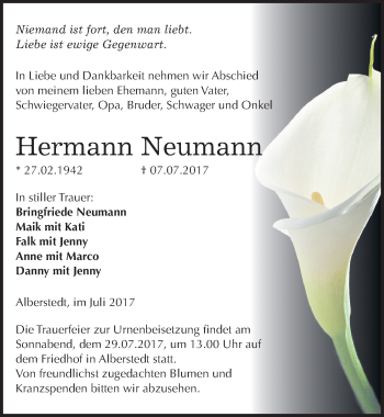 Traueranzeige von Hermann Neumann von Mitteldeutsche Zeitung Merseburg/Querfurt