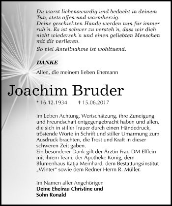 Traueranzeige von Joachim Bruder von Mitteldeutsche Zeitung Bitterfeld