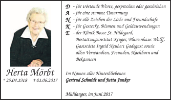 Traueranzeige von Herta Mörbt von WVG - Wochenspiegel Wittenberg