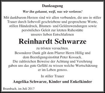 Traueranzeige von Reinhardt Schwarze von WVG - Wochenspiegel Dessau / Köthen