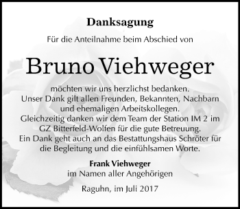 Traueranzeige von Bruno Viehweger von Mitteldeutsche Zeitung Bitterfeld