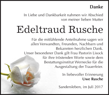 Traueranzeige von Edeltraud Rusche von Mitteldeutsche Zeitung