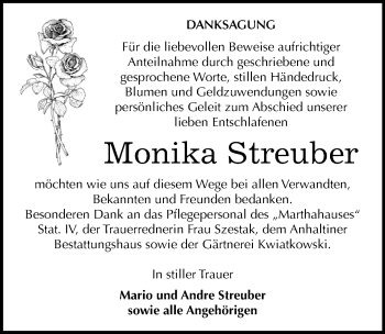 Traueranzeige von Monika Streuber von Mitteldeutsche Zeitung Dessau-Roßlau