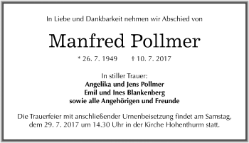 Traueranzeige von Manfred Pollmer von Mitteldeutsche Zeitung Halle/Saalkreis