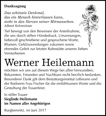 Traueranzeige von Werner Heilemann von Mitteldeutsche Zeitung Bitterfeld