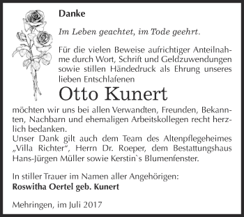 Traueranzeige von Otto Kunert von Super Sonntag Aschersleben
