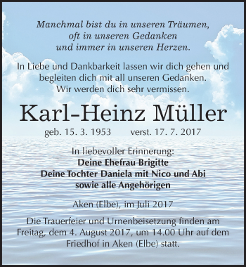 Traueranzeige von Karl-Heinz Müller von Mitteldeutsche Zeitung Köthen