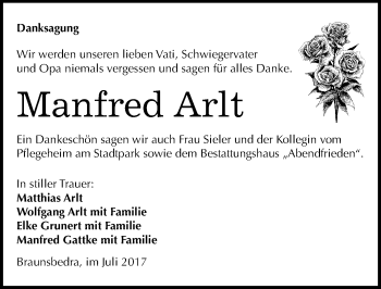 Traueranzeige von Manfred Arlt von Mitteldeutsche Zeitung Merseburg/Querfurt