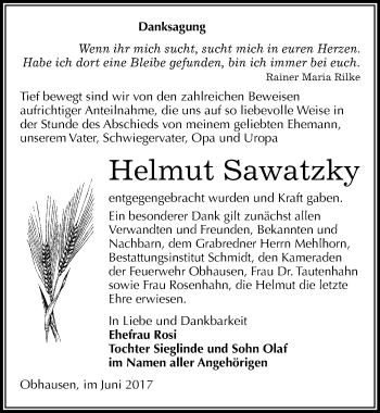 Traueranzeige von Helmut Sawatzky von Mitteldeutsche Zeitung Merseburg/Querfurt