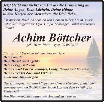 Traueranzeige von Achim Böttcher von Mitteldeutsche Zeitung Quedlinburg