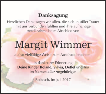 Traueranzeige von Margit Wimmer von WVG - Wochenspiegel Bitterfeld