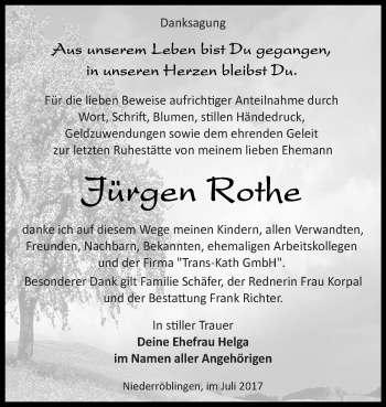 Traueranzeige von Jürgen Rothe von Super Sonntag SGH Mansf. Land