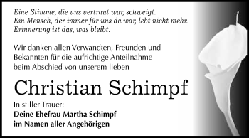 Traueranzeige von Christian Schimpf von WVG - Wochenspiegel Merseburg