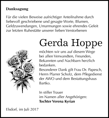 Traueranzeige von Gerda Hoppe von Mitteldeutsche Zeitung Köthen