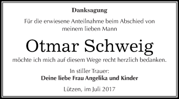 Traueranzeige von Otmar Schweig von Super Sonntag Merseburg