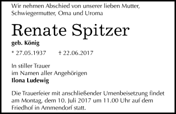 Traueranzeige von Renate Spitzer von Mitteldeutsche Zeitung Halle/Saalkreis