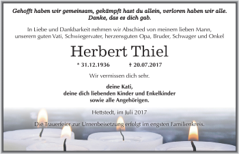 Traueranzeige von Herbert Thiel von Mitteldeutsche Zeitung Mansfelder Land