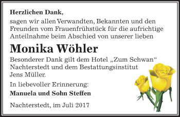 Traueranzeige von Monika Wöhler von Mitteldeutsche Zeitung Aschersleben