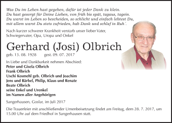 Traueranzeige von Gerhard Olbrich von Mitteldeutsche Zeitung Sangerhausen