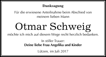 Traueranzeige von Otmar Schweig von Mitteldeutsche Zeitung Weißenfels