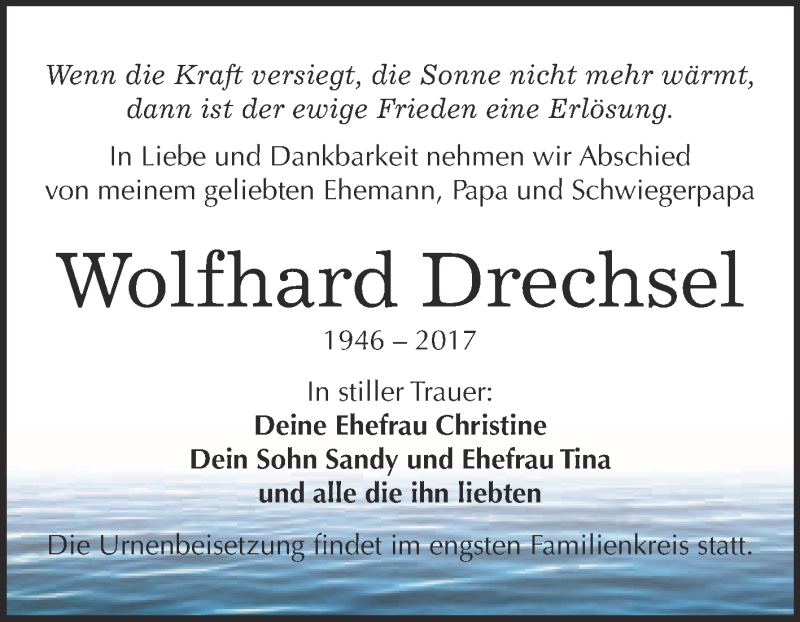 Traueranzeige für Wolfhard Drechsel vom 15.07.2017 aus Super Sonntag Wittenberg