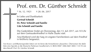 Traueranzeige von Günther Schmidt von Mitteldeutsche Zeitung Halle/Saalkreis