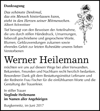 Traueranzeige von Werner Heilemann von WVG - Wochenspiegel Bitterfeld
