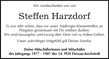 Traueranzeige von Steffen Harzdorf von Mitteldeutsche Zeitung Dessau-Roßlau